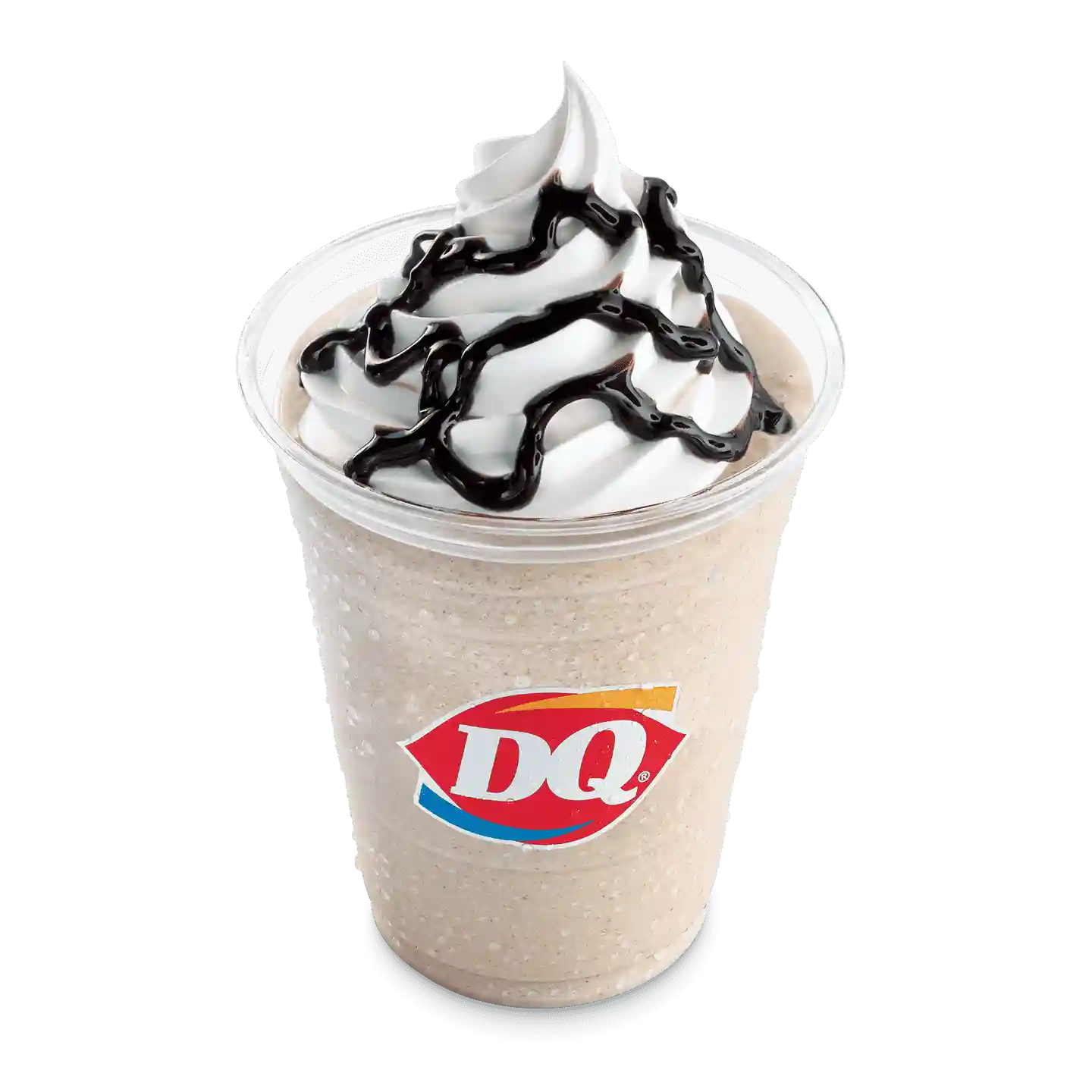 Mocha Frappé with whipped cream topping and chocolate drizzle in a DQ cup